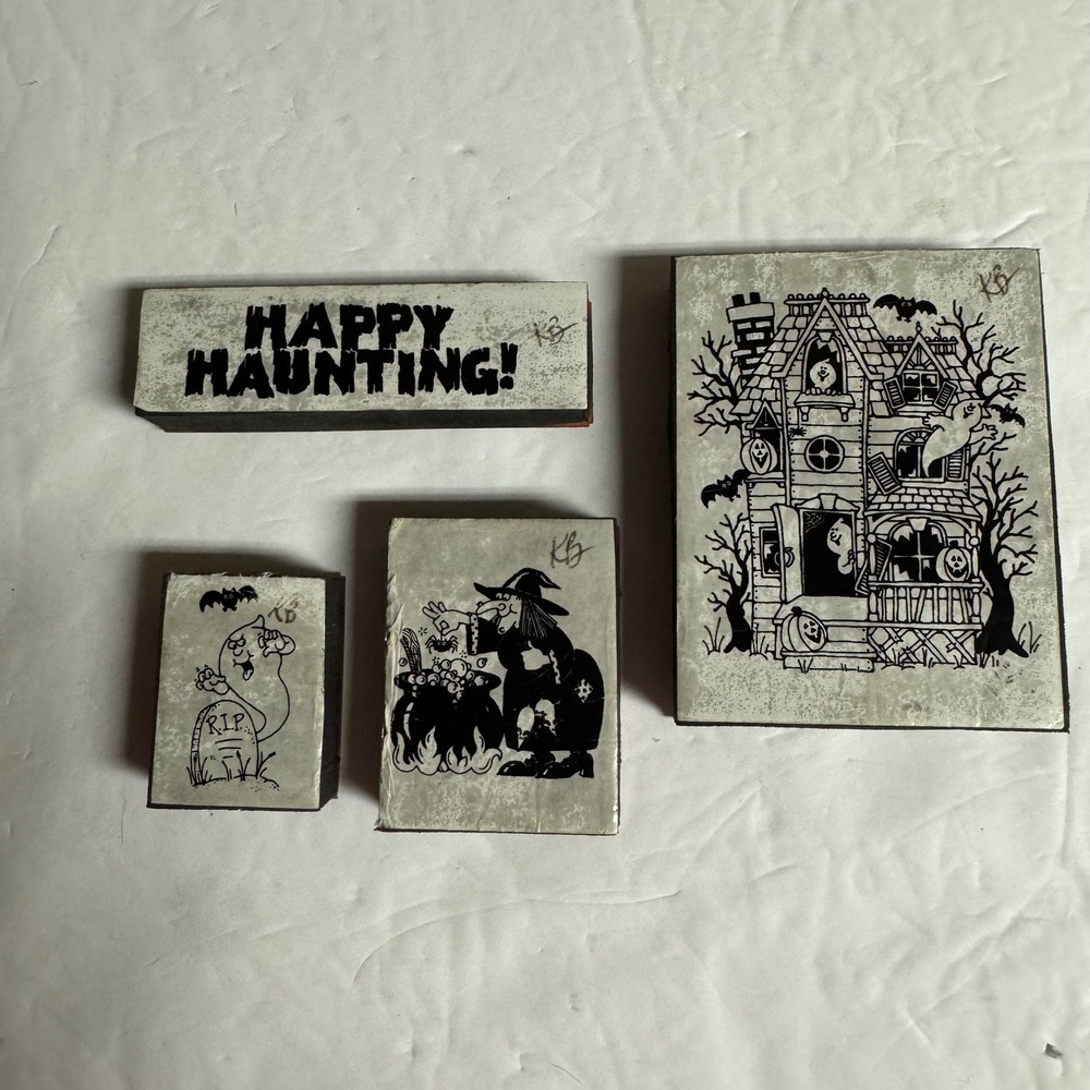 Vintage Halloween‎ Rubber Stamp Set Haunted House Witch Ghost Happy Haunting